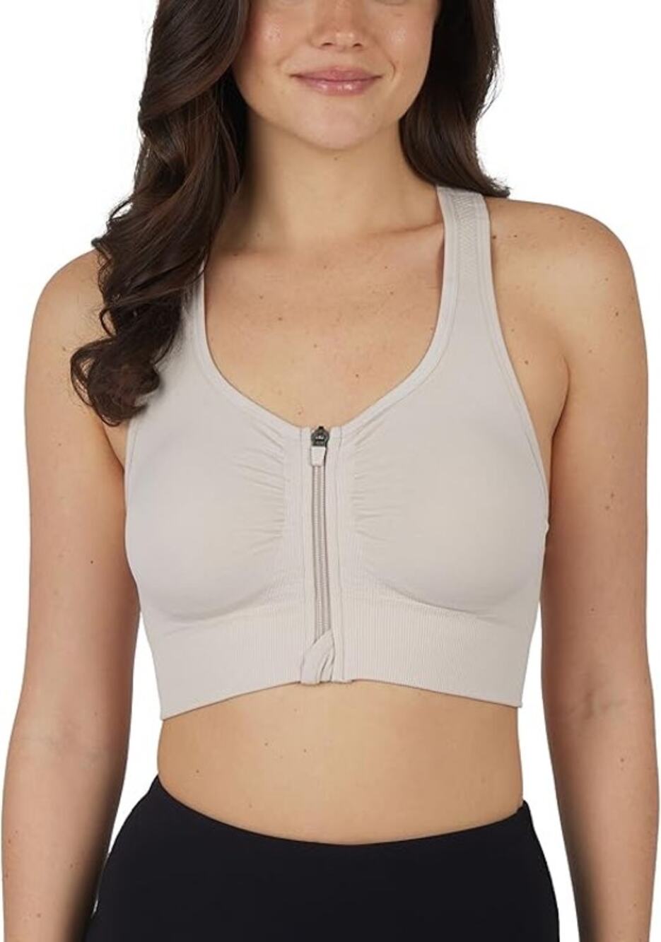 90 Degree By Reflex Seamless Katie Zip Front Bra Size S Gray  Wire Free Stretch